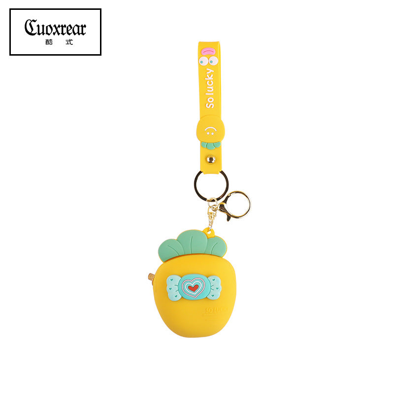 Wholesale Cute Radish Strawberry Mini Coin Purse Silica gel Keychain